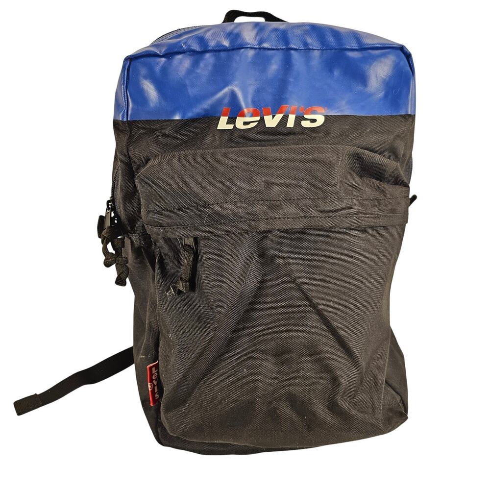 Levi’s Backpack Blue Black Polyester Laptop School Travel Bag 15” x 10" x 6"